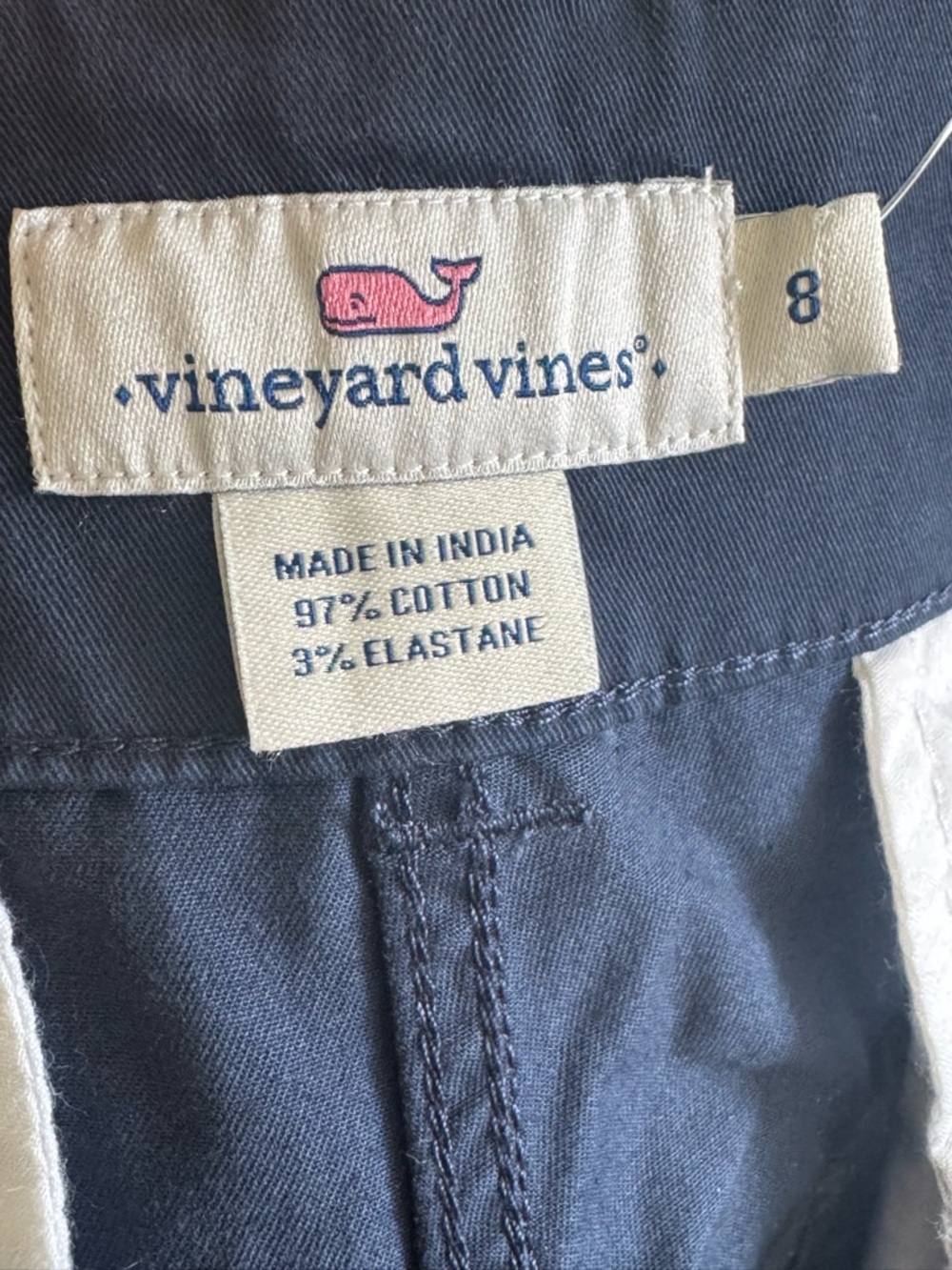 Vineyard Vines Navy Cotton Blend Shorts with Pink Whale Logo - Picture 6 of 10